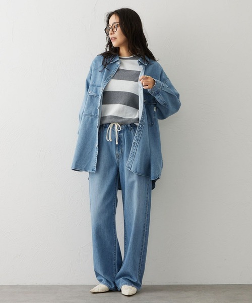 EDWIN(エドウィン)の「EDWIN LADIES ライトオンス ビッグフィット デニムシャツジャケット(シャツ/ブラウス・レディース・ブラウン/ブルー/ライトインディゴブルー・FREE)」の8枚目の写真