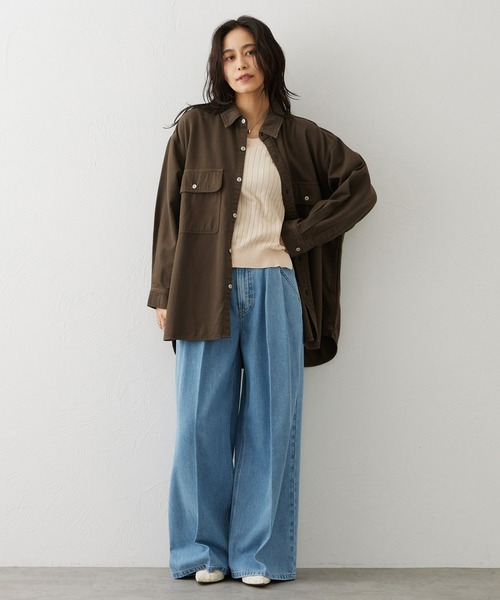 EDWIN(エドウィン)の「EDWIN LADIES ライトオンス ビッグフィット デニムシャツジャケット(シャツ/ブラウス・レディース・ブラウン/ブルー/ライトインディゴブルー・FREE)」の10枚目の写真