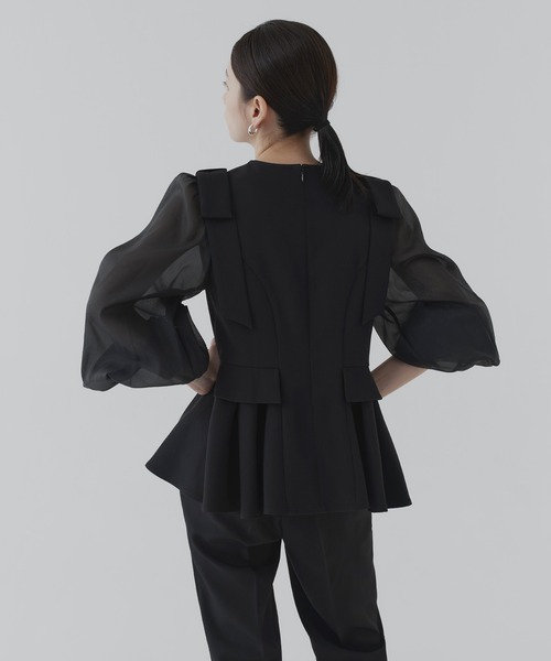 RUIRUE BOUTIQUE(ルイルエブティック)の「ショルダーリボン ペプラム セットアップ | パンツセットアップ・セレモニースーツ・フォーマルスーツ・ママスーツ・パンツスーツ・パンツドレス・パーティードレス・美脚パンツ(パンツドレス・レディース・ブラック/ライトベージュ/ネイビー・S/LL/M/L)」の10枚目の写真