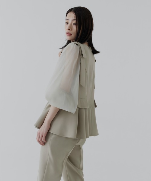 RUIRUE BOUTIQUE(ルイルエブティック)の「ショルダーリボン ペプラム セットアップ | パンツセットアップ・セレモニースーツ・フォーマルスーツ・ママスーツ・パンツスーツ・パンツドレス・パーティードレス・美脚パンツ(パンツドレス・レディース・ブラック/ライトベージュ/ネイビー・S/LL/M/L)」の18枚目の写真