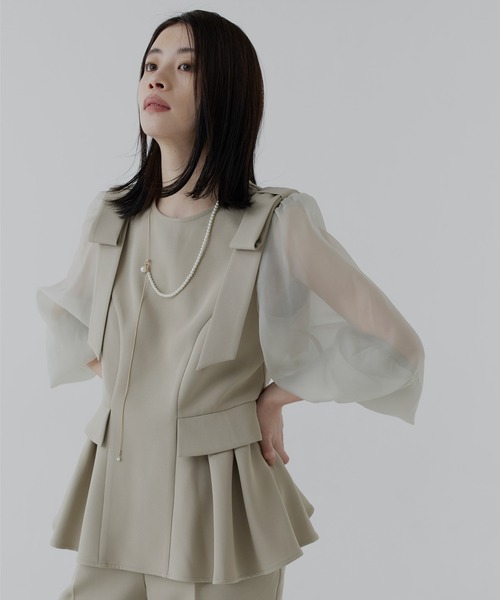 RUIRUE BOUTIQUE(ルイルエブティック)の「ショルダーリボン ペプラム セットアップ | パンツセットアップ・セレモニースーツ・フォーマルスーツ・ママスーツ・パンツスーツ・パンツドレス・パーティードレス・美脚パンツ(パンツドレス・レディース・ブラック/ライトベージュ/ネイビー・S/LL/M/L)」の20枚目の写真