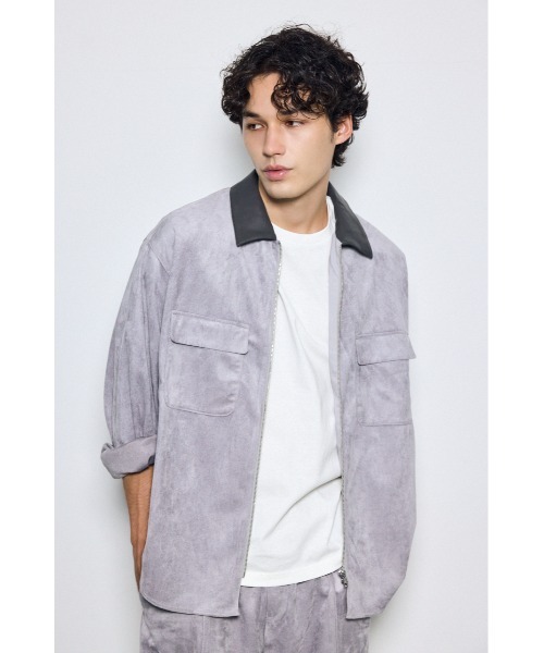 AZUL by moussy(アズールバイマウジー)の「【セットアップ対応】薄手フェイクスエードジップシャツ 秋服 冬服 長袖(シャツ/ブラウス・メンズ・グレー/ブラック/ダークブラウン・LARGE/MEDIUM)」の9枚目の写真