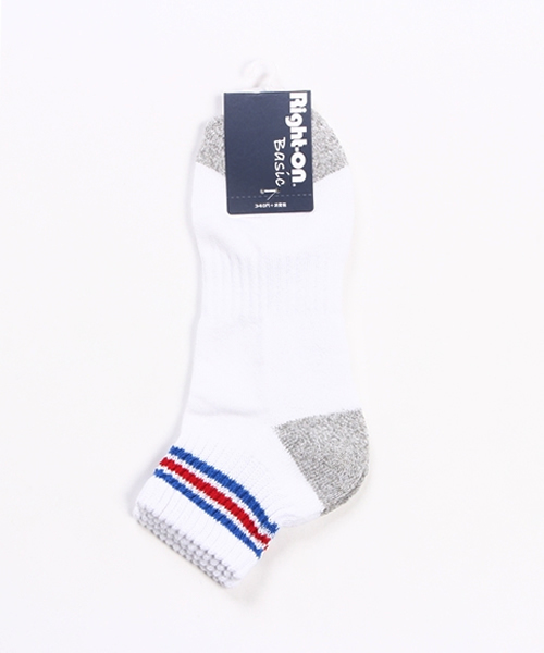 Right-on（ライトオン）の「【Right-on Basic】クォーター丈 パイルラインソックス（ソックス/靴下・メンズ・レッド系その他/その他8/ネイビー系/その他9/ブルー系その他/ホワイト×ネイビー/その他4・S26-28/25-27）」の3枚目の写真