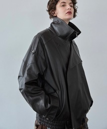 オーバーサイズスタンドカラーライダースジャケット / Oversized Stand Collar Riders Jacket