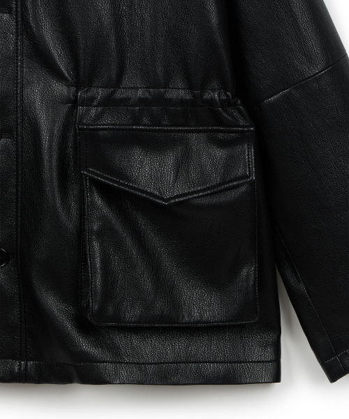 ERA（エラ）の「UNISEX ERA フェイクレザーサファリジャケット - ブラック（ライダースジャケット・レディース・その他・SMALL/MEDIUM/LARGE）」の2枚目の写真