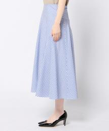 定価８万★新品同様★Drawer白地紺ストライプスカートコットンドゥロワー膝丈 定価8万☆新品同様☆Drawer白地紺ストライプスカートコットン