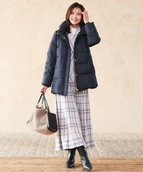 MK MICHEL KLEIN（エムケーミッシェルクラン）の「[洗える]バイアスチェック柄ニットプルオーバー（ニット/セーター・レディース・グレイッシュベージュ/ネイビー・38）」の9枚目の写真