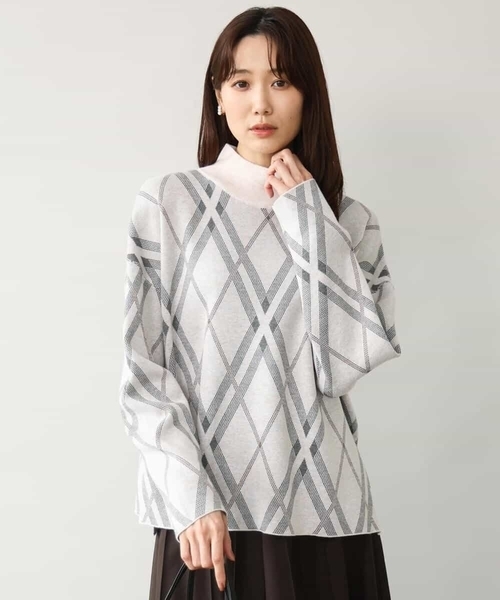 MK MICHEL KLEIN（エムケーミッシェルクラン）の「[洗える]バイアスチェック柄ニットプルオーバー（ニット/セーター・レディース・グレイッシュベージュ/ネイビー・38）」の12枚目の写真