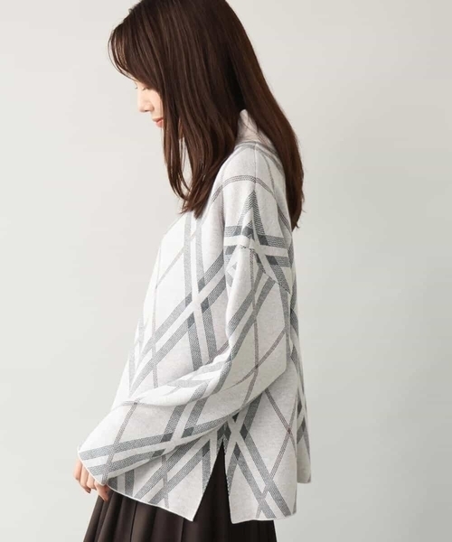 MK MICHEL KLEIN（エムケーミッシェルクラン）の「[洗える]バイアスチェック柄ニットプルオーバー（ニット/セーター・レディース・グレイッシュベージュ/ネイビー・38）」の13枚目の写真