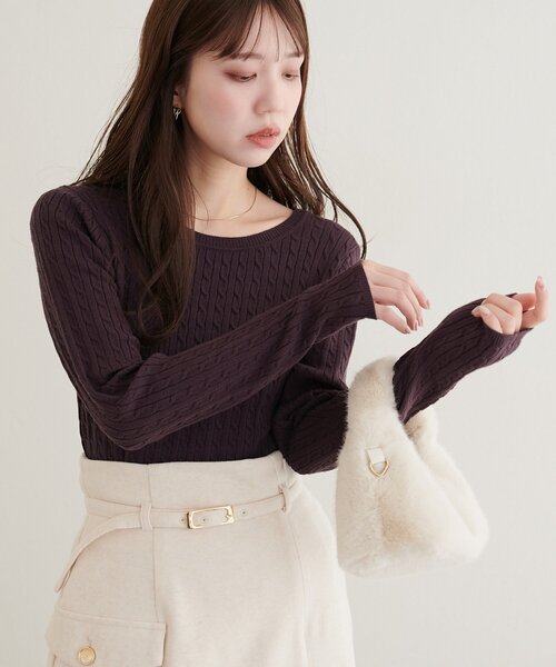 natural couture(ナチュラルクチュール)の「ケーブル柄ニット(ニット/セーター・レディース・ブラウン/ブラック系その他/アイボリー/グレイッシュベージュ/ブラウン系その他・FREE)」の12枚目の写真