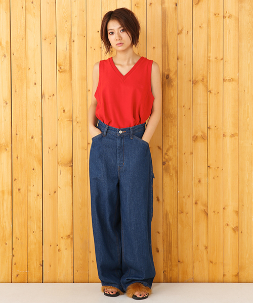 RODEO CROWNS WIDE BOWL（ロデオクラウンズワイドボウル）の「ペインター ワイド デニムパンツ（デニムパンツ・レディース・ダークブルー/ブルー・SMALL/MEDIUM/X-SMALL）」の2枚目の写真