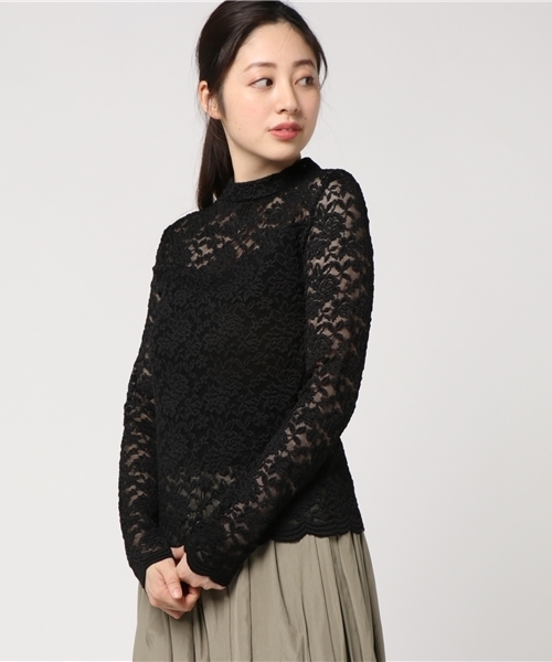 PUNYUS（プニュズ）の「プチハイネックレーストップス（Tシャツ/カットソー・レディース・ホワイト/ライトピンク/ブラック・1/4/2/3）」の3枚目の写真