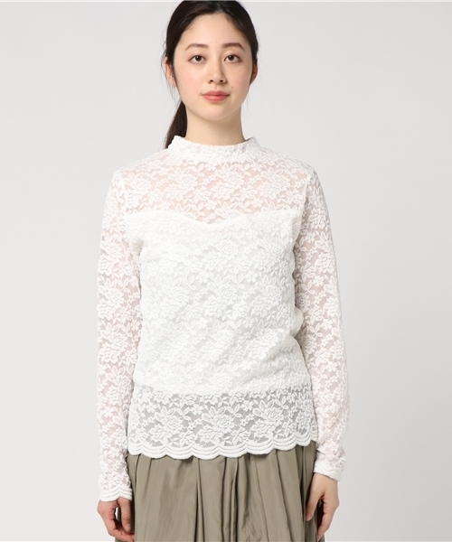 PUNYUS（プニュズ）の「プチハイネックレーストップス（Tシャツ/カットソー・レディース・ホワイト/ライトピンク/ブラック・1/4/2/3）」の4枚目の写真