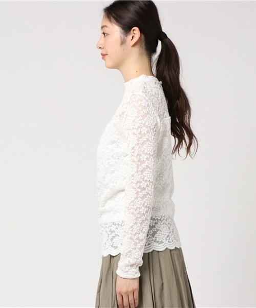 PUNYUS（プニュズ）の「プチハイネックレーストップス（Tシャツ/カットソー・レディース・ホワイト/ライトピンク/ブラック・1/4/2/3）」の5枚目の写真