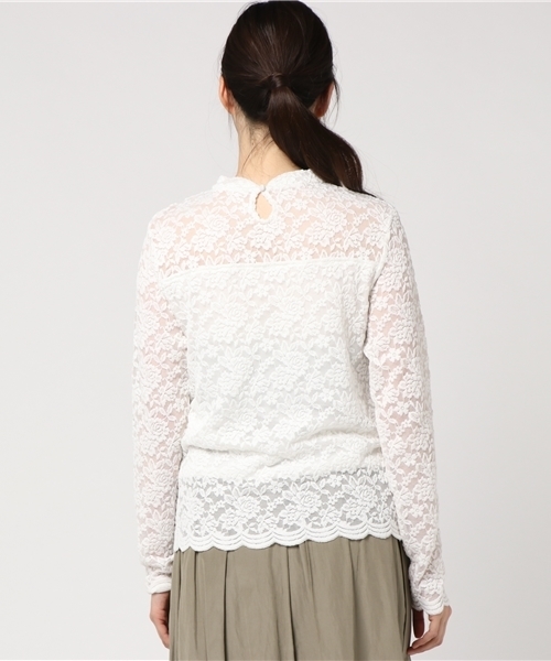 PUNYUS（プニュズ）の「プチハイネックレーストップス（Tシャツ/カットソー・レディース・ホワイト/ライトピンク/ブラック・1/4/2/3）」の6枚目の写真