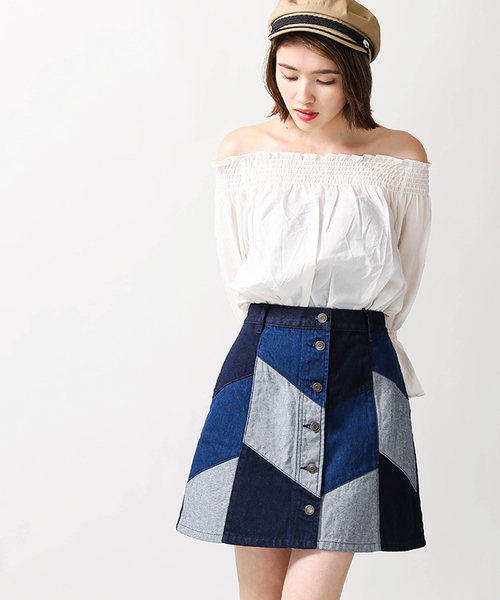 WEGO(ウィゴー)の「WEGO/デニムレトロAラインミニスカート(デニムスカート・レディース・その他1/ダークインディゴブルー/インディゴブルー/その他2・LARGE/MEDIUM)」の4枚目の写真