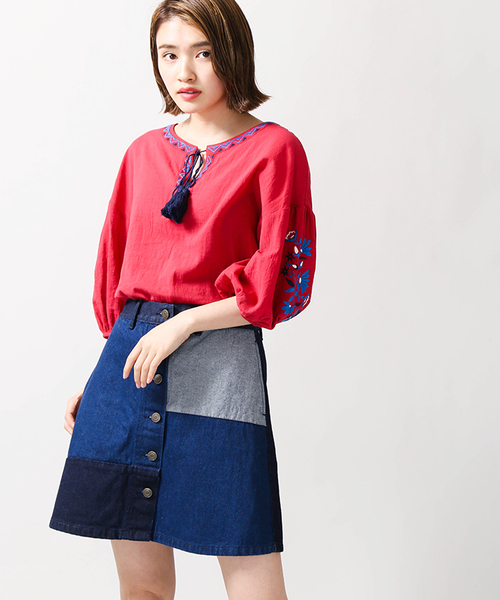 WEGO(ウィゴー)の「WEGO/デニムレトロAラインミニスカート(デニムスカート・レディース・その他1/ダークインディゴブルー/インディゴブルー/その他2・LARGE/MEDIUM)」の1枚目の写真