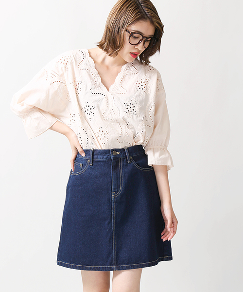 WEGO(ウィゴー)の「WEGO/デニムレトロAラインミニスカート(デニムスカート・レディース・その他1/ダークインディゴブルー/インディゴブルー/その他2・LARGE/MEDIUM)」の3枚目の写真