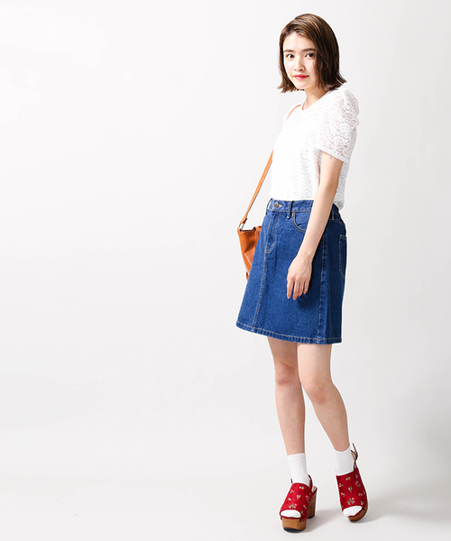 WEGO(ウィゴー)の「WEGO/デニムレトロAラインミニスカート(デニムスカート・レディース・その他1/ダークインディゴブルー/インディゴブルー/その他2・LARGE/MEDIUM)」の14枚目の写真