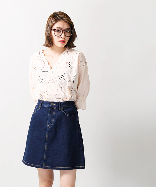 WEGO(ウィゴー)の「WEGO/デニムレトロAラインミニスカート(デニムスカート・レディース・その他1/ダークインディゴブルー/インディゴブルー/その他2・LARGE/MEDIUM)」の21枚目の写真