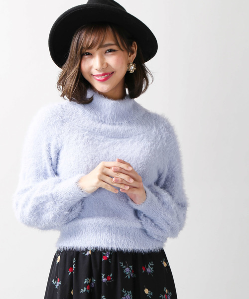 WEGO（ウィゴー）の「WEGO/オフタートルフェザーニット（ニット/セーター・レディース・ブラック/サックスブルー/アイボリー・FREE）」の3枚目の写真