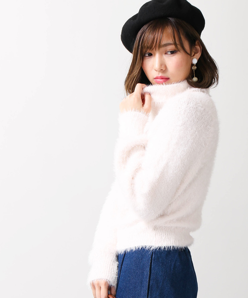 WEGO（ウィゴー）の「WEGO/オフタートルフェザーニット（ニット/セーター・レディース・ブラック/サックスブルー/アイボリー・FREE）」の2枚目の写真