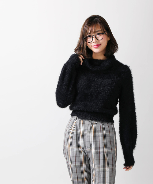 WEGO（ウィゴー）の「WEGO/オフタートルフェザーニット（ニット/セーター・レディース・ブラック/サックスブルー/アイボリー・FREE）」の9枚目の写真