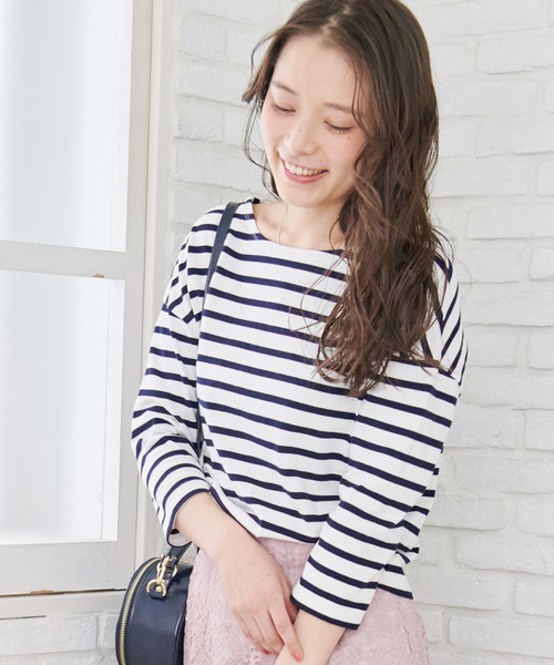 ROPE' PICNIC（ロペピクニック）の「【WEB限定】【2WAY】ボーダートップス（Tシャツ/カットソー・レディース・ブラック/ネイビー/レッド・38）」の2枚目の写真