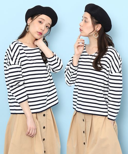 ROPE' PICNIC（ロペピクニック）の「【WEB限定】【2WAY】ボーダートップス（Tシャツ/カットソー・レディース・ブラック/ネイビー/レッド・38）」の4枚目の写真