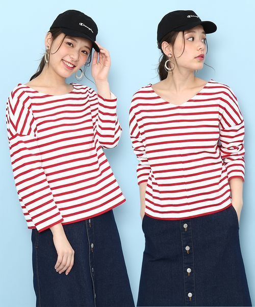 ROPE' PICNIC（ロペピクニック）の「【WEB限定】【2WAY】ボーダートップス（Tシャツ/カットソー・レディース・ブラック/ネイビー/レッド・38）」の16枚目の写真
