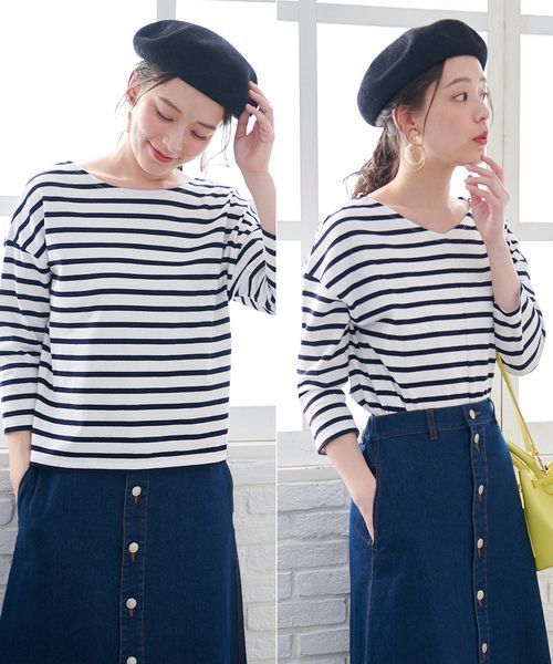 ROPE' PICNIC（ロペピクニック）の「【WEB限定】【2WAY】ボーダートップス（Tシャツ/カットソー・レディース・ブラック/ネイビー/レッド・38）」の21枚目の写真