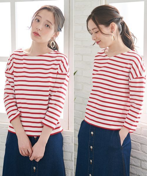 ROPE' PICNIC（ロペピクニック）の「【WEB限定】【2WAY】ボーダートップス（Tシャツ/カットソー・レディース・ブラック/ネイビー/レッド・38）」の20枚目の写真