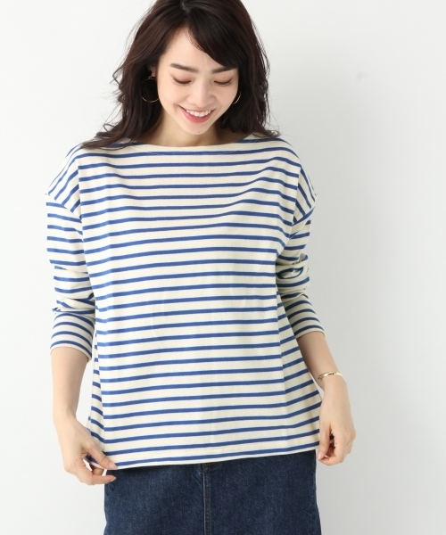 A part by(アパートバイ)の「CボーダーボートネックLS 794189(Tシャツ/カットソー・レディース・グリーン/ネイビー/ダークネイビー/ブルー・FREE)」の1枚目の写真