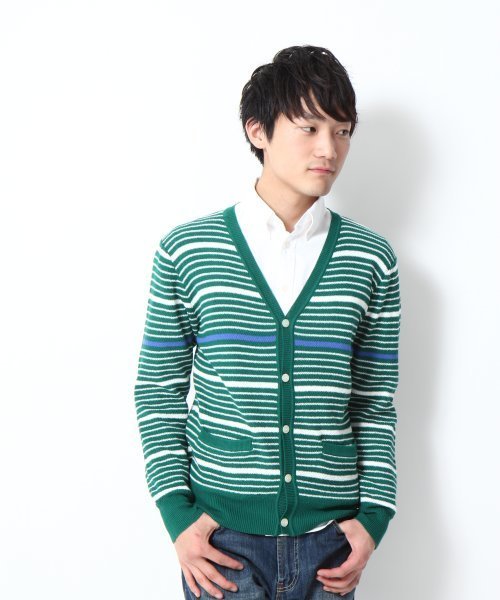 GLOBAL WORK（グローバルワーク）の「パネルボーダーVカーデ（カーディガン/ボレロ・メンズ・ネイビー/グレー/グリーン/イエロー・SMALL/MEDIUM/LARGE/X-LARGE）」の3枚目の写真