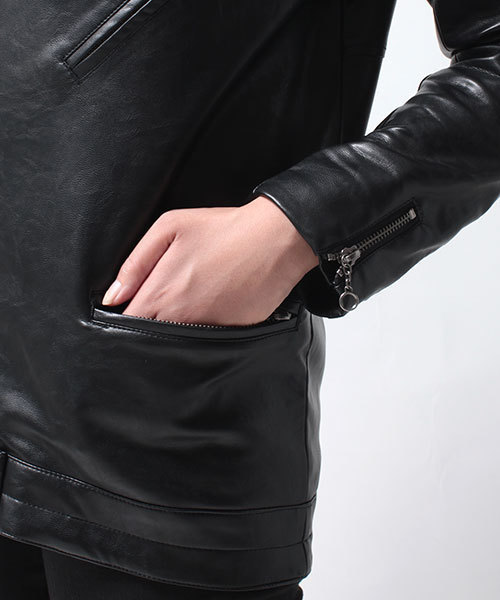 NANO universe(ナノユニバース)の「BARK TANNAGE/Fレザーライダースジャケット(ライダースジャケット・レディース・ブラック・36/38)」の5枚目の写真