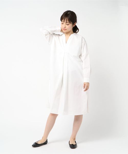 INTERPLANET(インタープラネット)の「タイプライターロングシャツ(シャツ/ブラウス・レディース・ネイビー/オフホワイト/キャメル・FREE)」の2枚目の写真