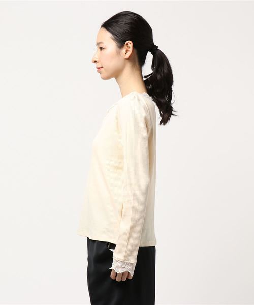 natural couture（ナチュラルクチュール）の「チュールレース付きテレコプルオーバー（Tシャツ/カットソー・レディース・ブラック/アイボリー/モカ・FREE）」の4枚目の写真