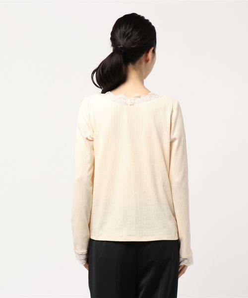 natural couture（ナチュラルクチュール）の「チュールレース付きテレコプルオーバー（Tシャツ/カットソー・レディース・ブラック/アイボリー/モカ・FREE）」の5枚目の写真