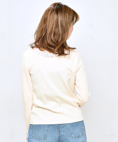 natural couture（ナチュラルクチュール）の「チュールレース付きテレコプルオーバー（Tシャツ/カットソー・レディース・ブラック/アイボリー/モカ・FREE）」の8枚目の写真