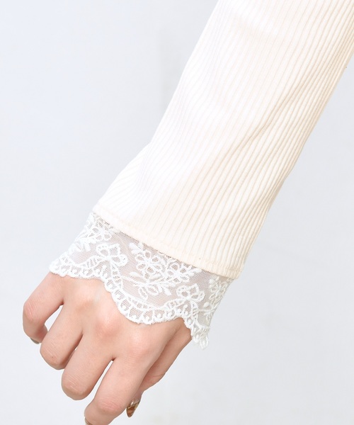 natural couture（ナチュラルクチュール）の「チュールレース付きテレコプルオーバー（Tシャツ/カットソー・レディース・ブラック/アイボリー/モカ・FREE）」の10枚目の写真