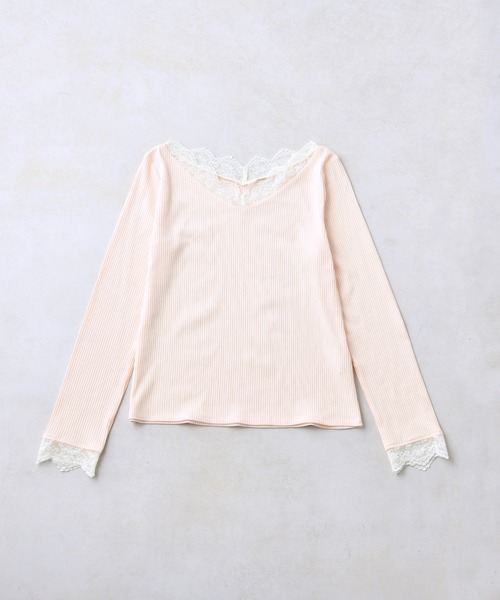 natural couture（ナチュラルクチュール）の「チュールレース付きテレコプルオーバー（Tシャツ/カットソー・レディース・ブラック/アイボリー/モカ・FREE）」の12枚目の写真