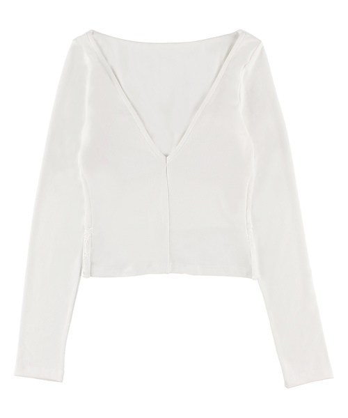 ALEXIA STAM（アリシアスタン）の「Lace Hem Long Sleeve Top/ロングスリーブカットソー（Tシャツ/カットソー・レディース・ホワイト/ブラック/キャメル・FREE）」の14枚目の写真