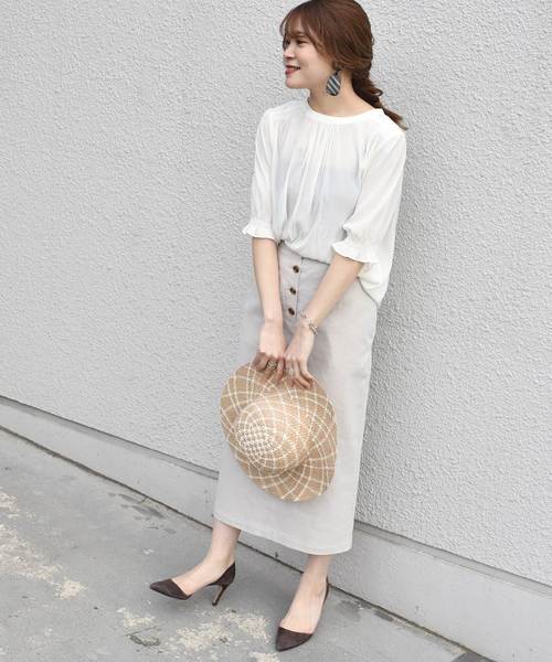 SHIPS(シップス)の「リネンポリエステルボタンスカート(スカート・レディース・ベージュ/ネイビー/グリーン・38/36)」の17枚目の写真