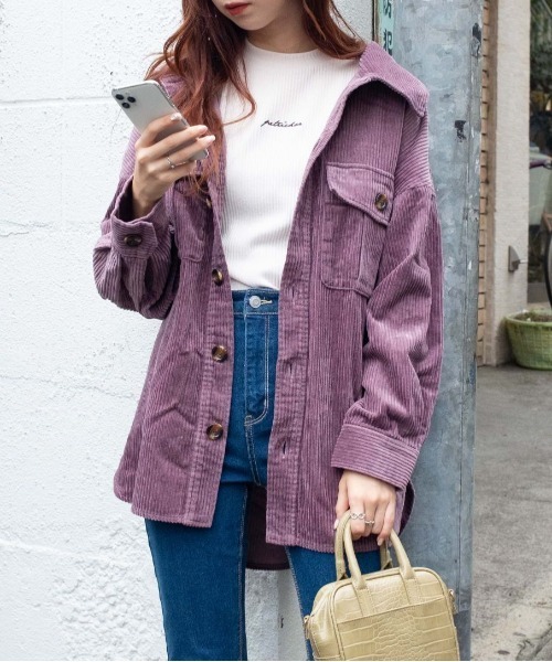 WEGO(ウィゴー)の「WEGO/【WEB限定】【セットアップ対応商品】ビッグシルエットコーデュロイCPOシャツジャケット(ミリタリージャケット・レディース・ブラック/ベージュ/パープル/カーキ/アイボリー/グリーン系その他/ライトグレー/ホワイト・FREE)」の21枚目の写真