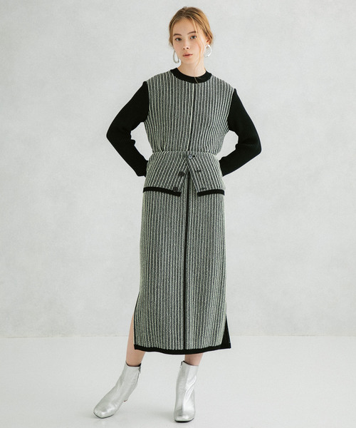 UNITED TOKYO（ユナイテッドトウキョウ）の「ストライプジャガードニット（ニット/セーター・レディース・ブラック/ベージュ/レッド・1）」の18枚目の写真