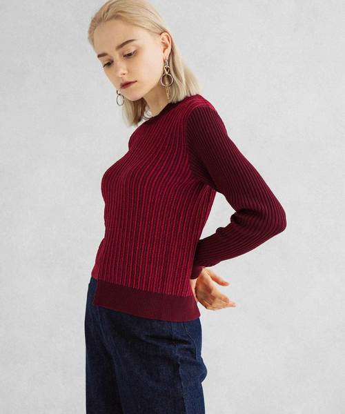 UNITED TOKYO（ユナイテッドトウキョウ）の「ストライプジャガードニット（ニット/セーター・レディース・ブラック/ベージュ/レッド・1）」の19枚目の写真