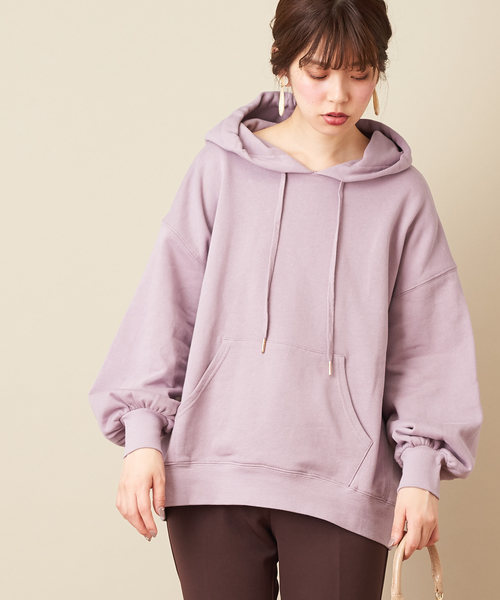 natural couture（ナチュラルクチュール）の「裏毛ゆったりパーカー（スウェット・レディース・ブラック/ベージュ/ブラウン/ボルドー/ラベンダー/グレイッシュベージュ・FREE）」の6枚目の写真