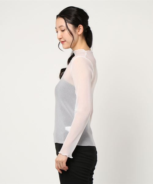 one after another NICE CLAUP（ワンアフターアナザーナイスクラップ）の「プリーツ透けトップス（Tシャツ/カットソー・レディース・グレー/アイボリー/ベージュ・FREE）」の4枚目の写真