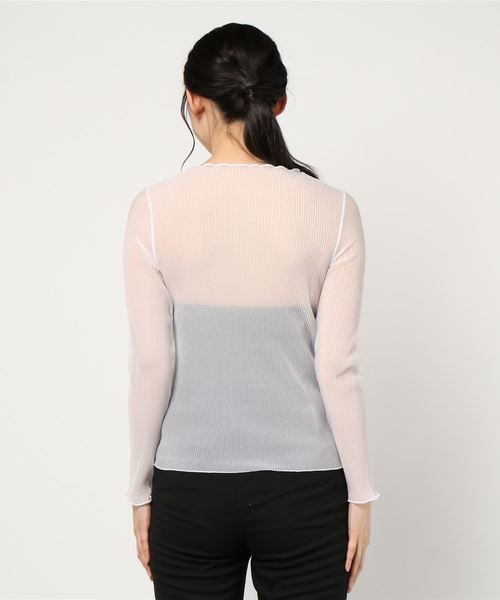 one after another NICE CLAUP（ワンアフターアナザーナイスクラップ）の「プリーツ透けトップス（Tシャツ/カットソー・レディース・グレー/アイボリー/ベージュ・FREE）」の5枚目の写真