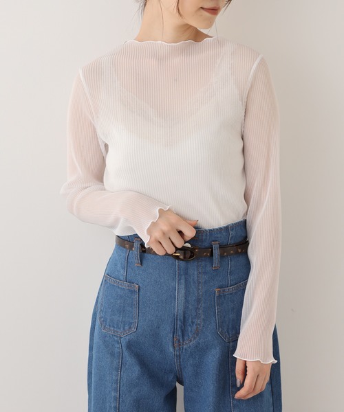 one after another NICE CLAUP（ワンアフターアナザーナイスクラップ）の「プリーツ透けトップス（Tシャツ/カットソー・レディース・グレー/アイボリー/ベージュ・FREE）」の2枚目の写真